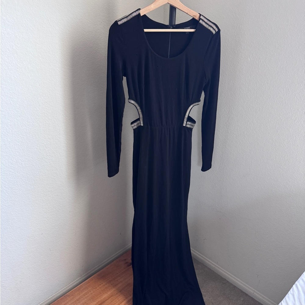 Guess Black Long Sleeve Maxi Dress with Silver Accents